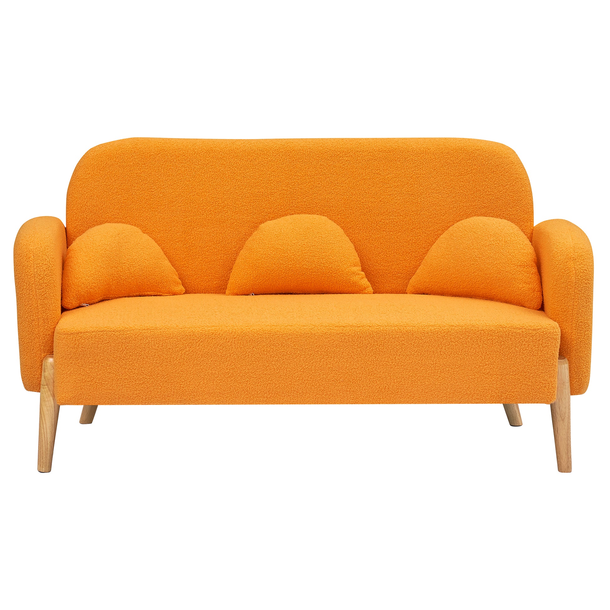 59.1" Teddy Velvet Beige Two Seater Sofa With Three Lumbar Pillows Orange Wood Primary Living Space Eucalyptus Square Arms Foam Teddy 2 Seat