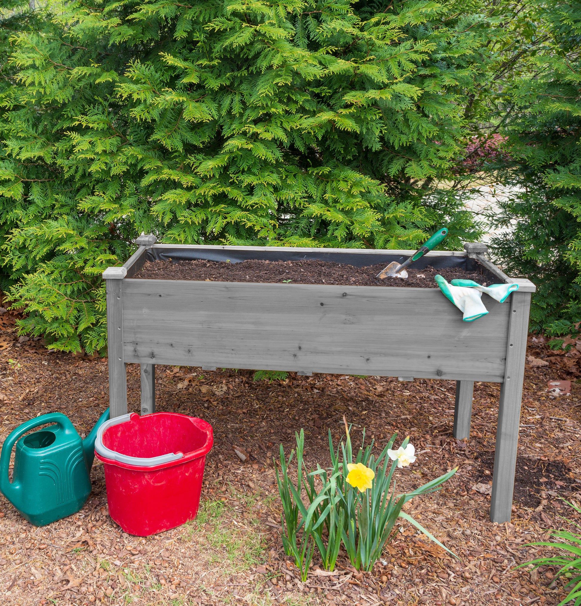 48X24X30 Inch Raised Garden Bed With Legs, Elevated Wooden Planter Box For Outdoor Plants Flowers Fruits Vegetable Herb Growing Grey Solid Wood