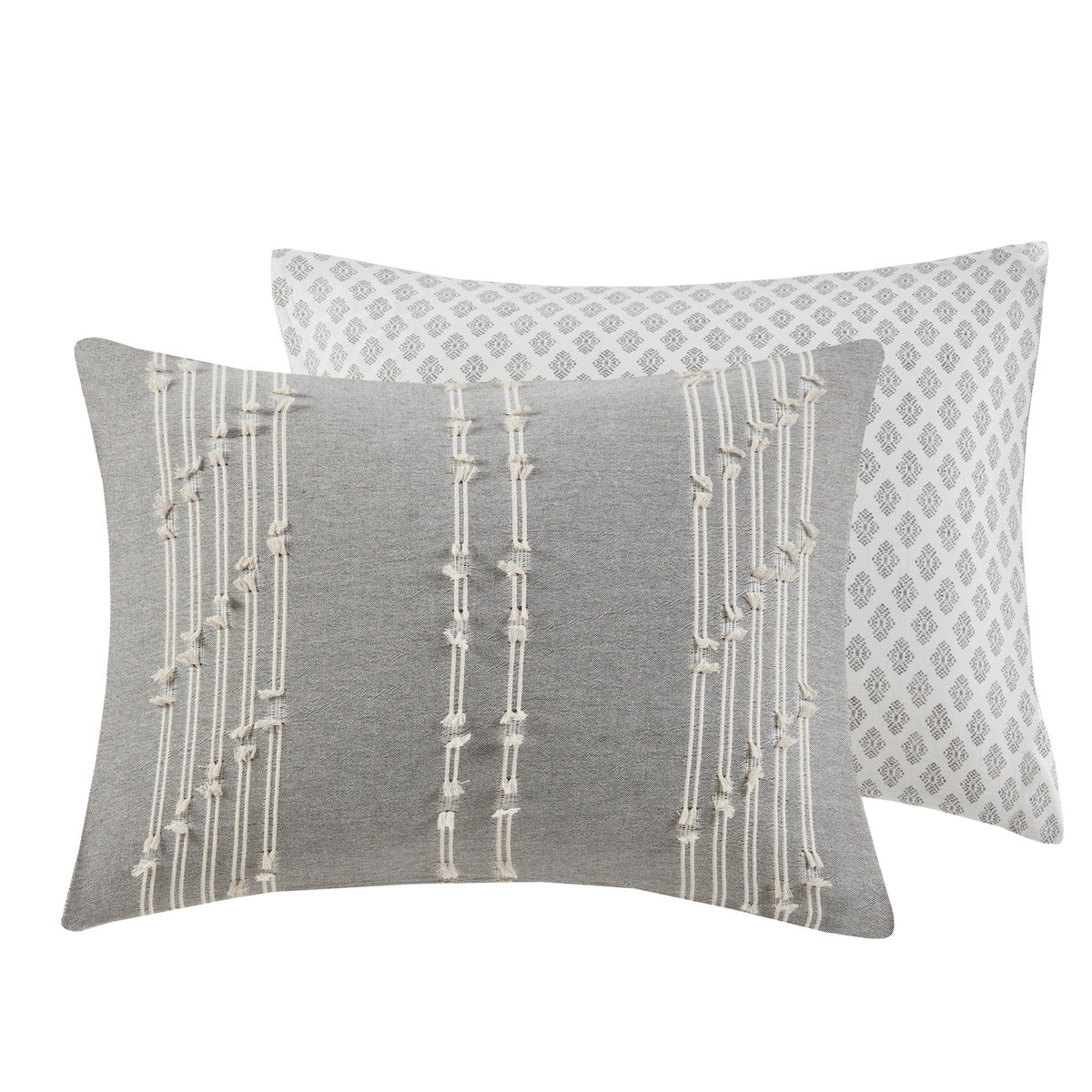 3 Piece Cotton Jacquard Duvet Cover Set King Gray Cotton