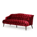 Comfy 3 Seat Sofa With Wooden Legs, Pu, For Living Room And Study Wine Red Velvet 3 Seat