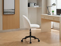 White Boucle Office Chair Desk Chair, Mid Back Adjustable Swivel Computer Chair With Black Legsmodern Upholstered Desk Chair With Wheels White Black Foam Polyester Blend