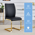 Luxury Simple Arch Chair Set Of 2 Black Pu Material High Resilience Dining Chair With Arched Metal Gold Leg. Black Gold Set Of 2 Metal,Pu