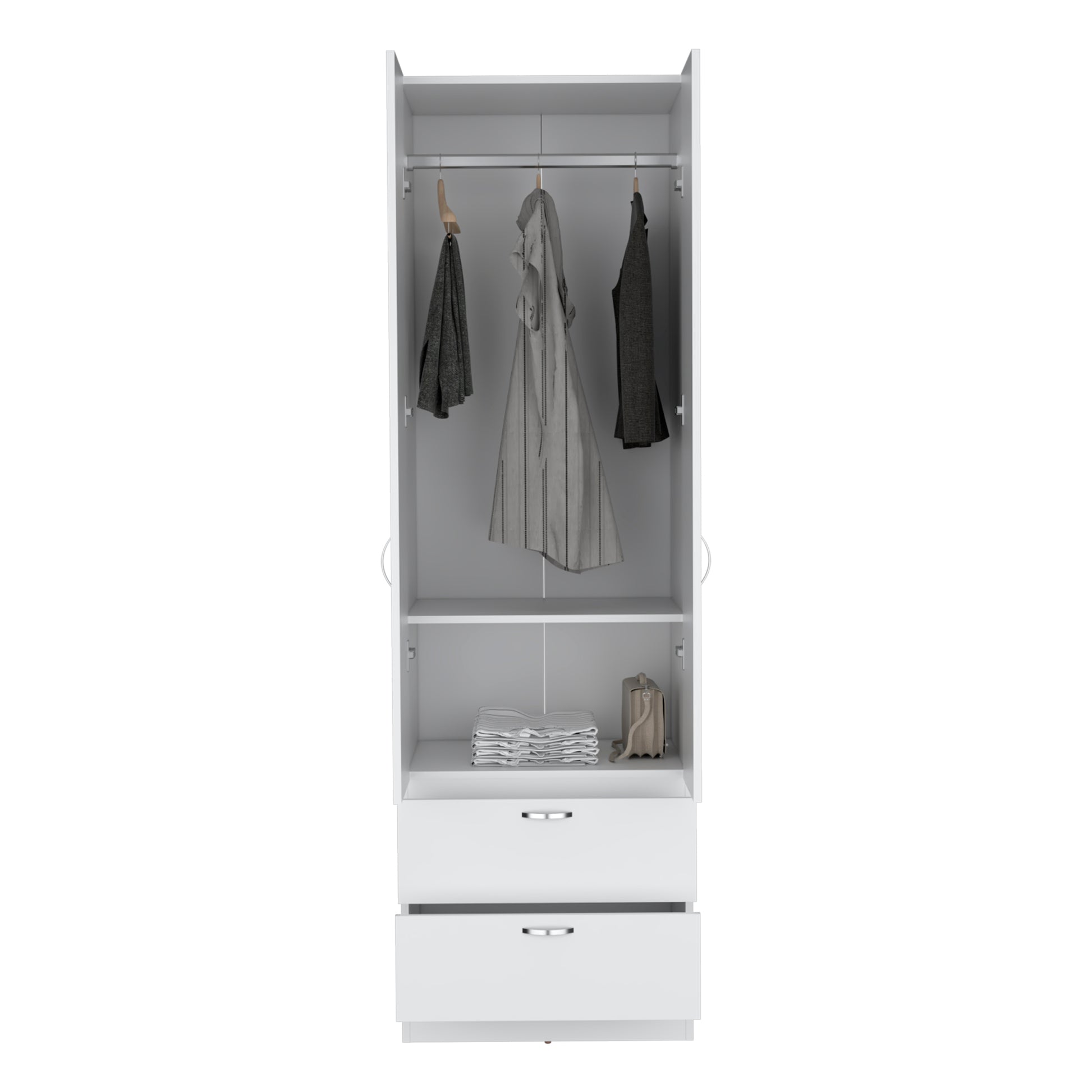 Vico 76" High Armoire Wardrove Closet With 2 Drawers, Double Door Cabinetone Shelf And Hanging Rod, Bedroom Clothes Storage Cabinet Organizer White Bedroom Modern Particle Board Engineered Wood