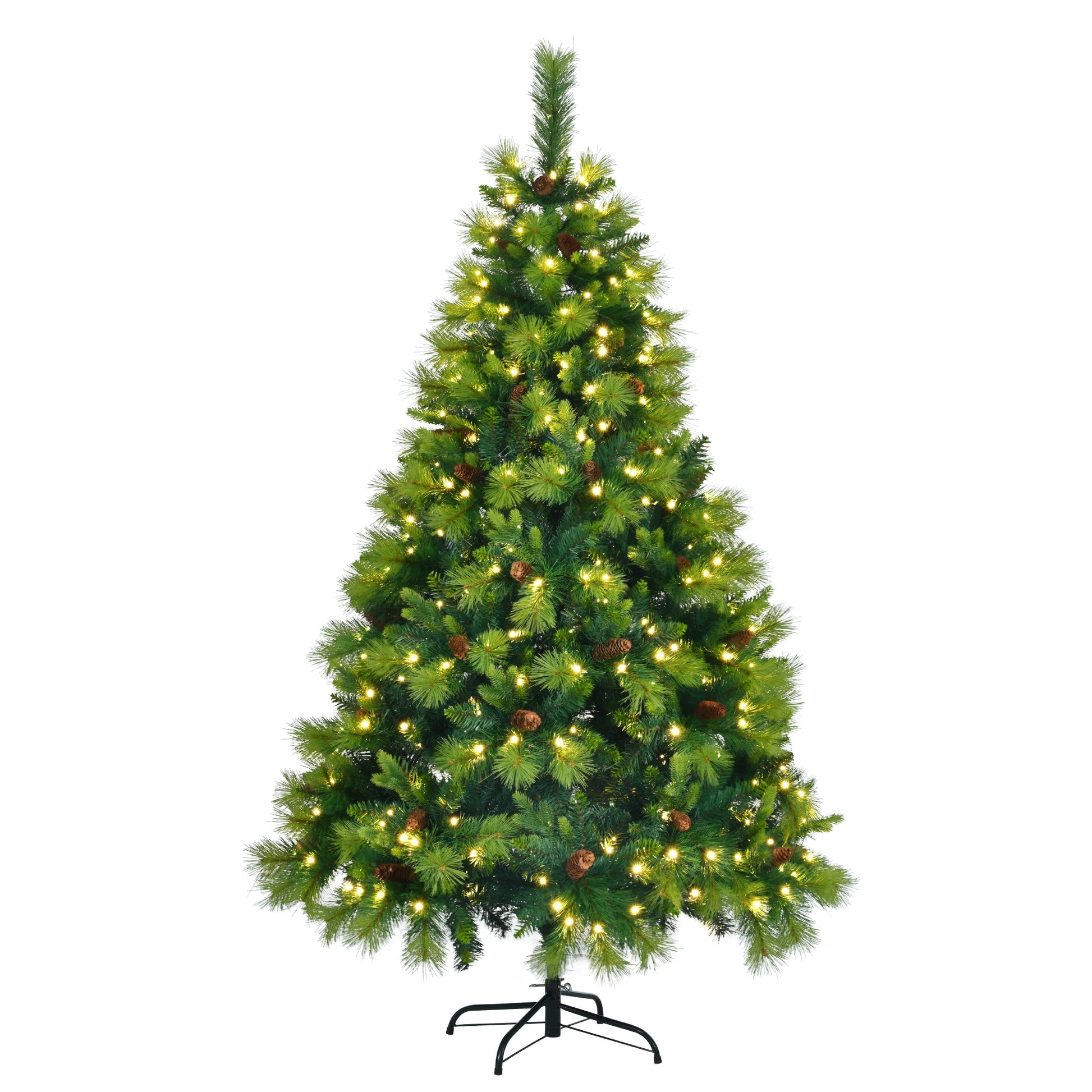 6Ft Grass Green Christmas Tree, Large Branches Pine Tree, Pre Lit Set With Tree & Garland & Wreath, Artificial Christmas With Pine Cones, Hinged Xmas Treefor Holiday Party Ofiice Home Green Polyethylene,Pvc