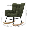 Teddy Fabric Rocking Chair, Modern Rocking Accent Chair For Nursery, Living Room, Bedroom, Deep Green Metal Olive Green Bedroom Foam Modern Rocking Chairs Foam Wood Metal