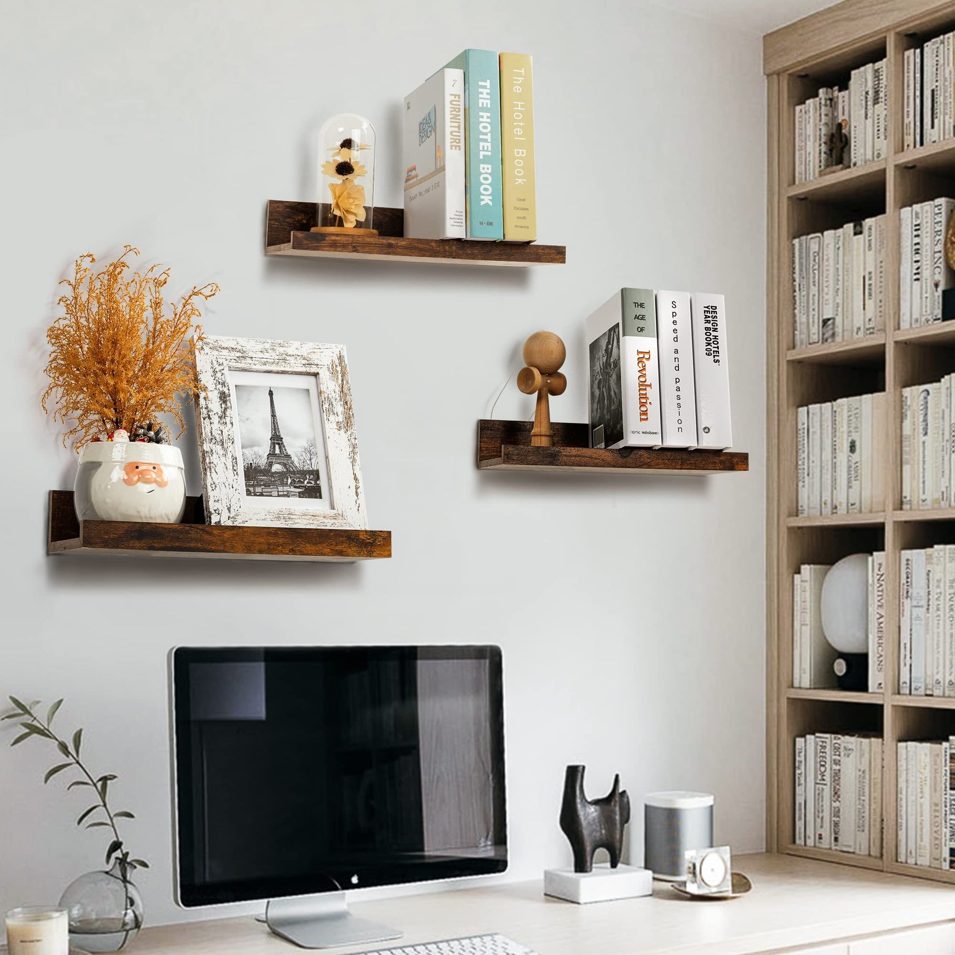 Floating Shelves For Wall Decor Storage, Wall Shelves Set Of 5 Rustic Brown Engineered Wood