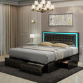 Full Size Led Bed Frame With 4 Storage Drawers, Smart Control Rgb Led Lights On Headboard,With Remote Control, Upholstered Adjustable Headbaord, Pu Leather Black Pu Mdf Metal