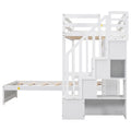 Twin Over Twin Loft Bed With Built In Desk And Staircase, With Storage Compartments And Shelves, White Twin Box Spring Not Required White Wood Pine