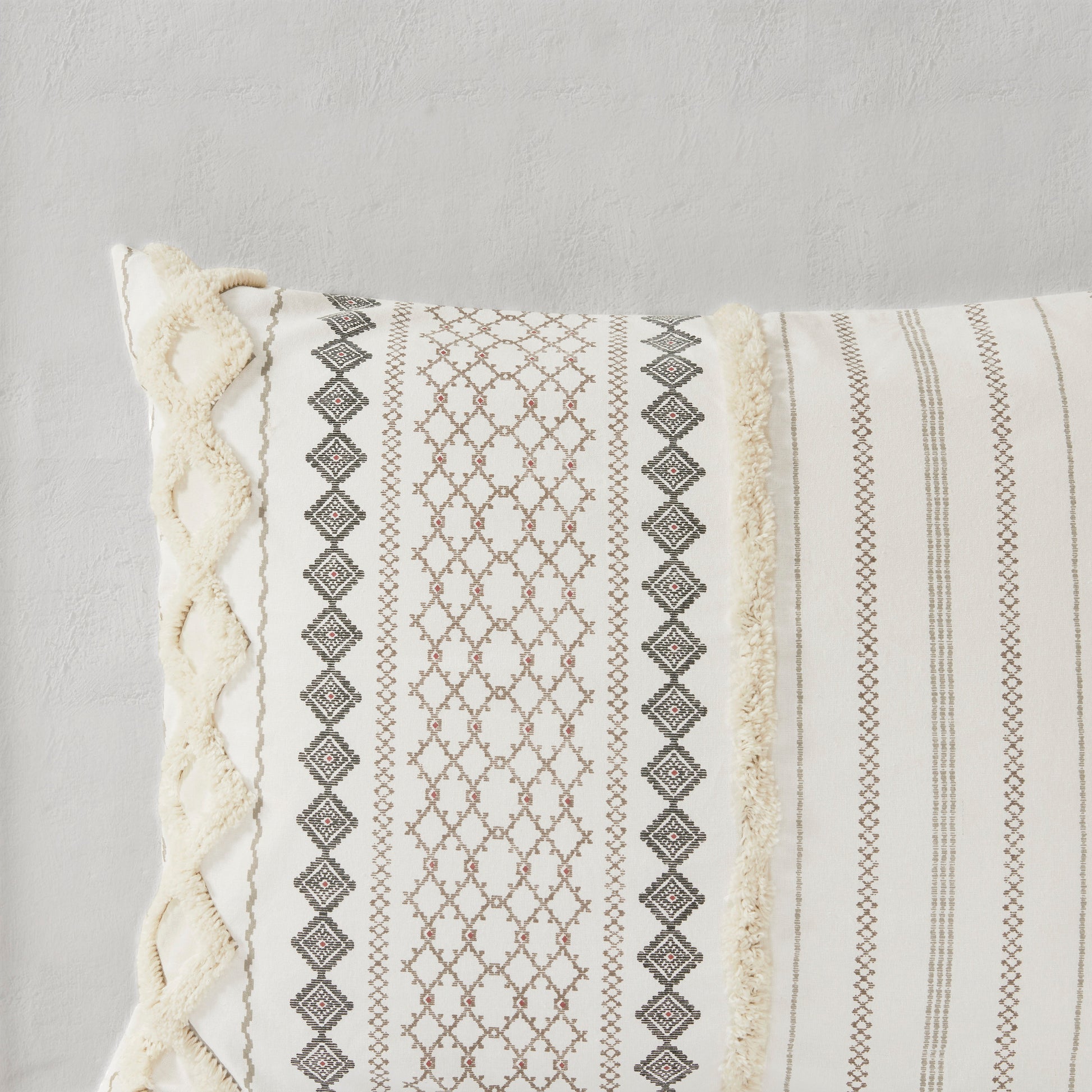 Cotton Printed Comforter Set With Chenille Ivory King Cal King King Ivory Cotton