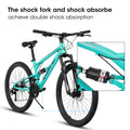 A26207 26 Inch Steel Frame Shock Fork Plus Shock Absorber 21 Speed Unisex Mountain Bike Blue Steel