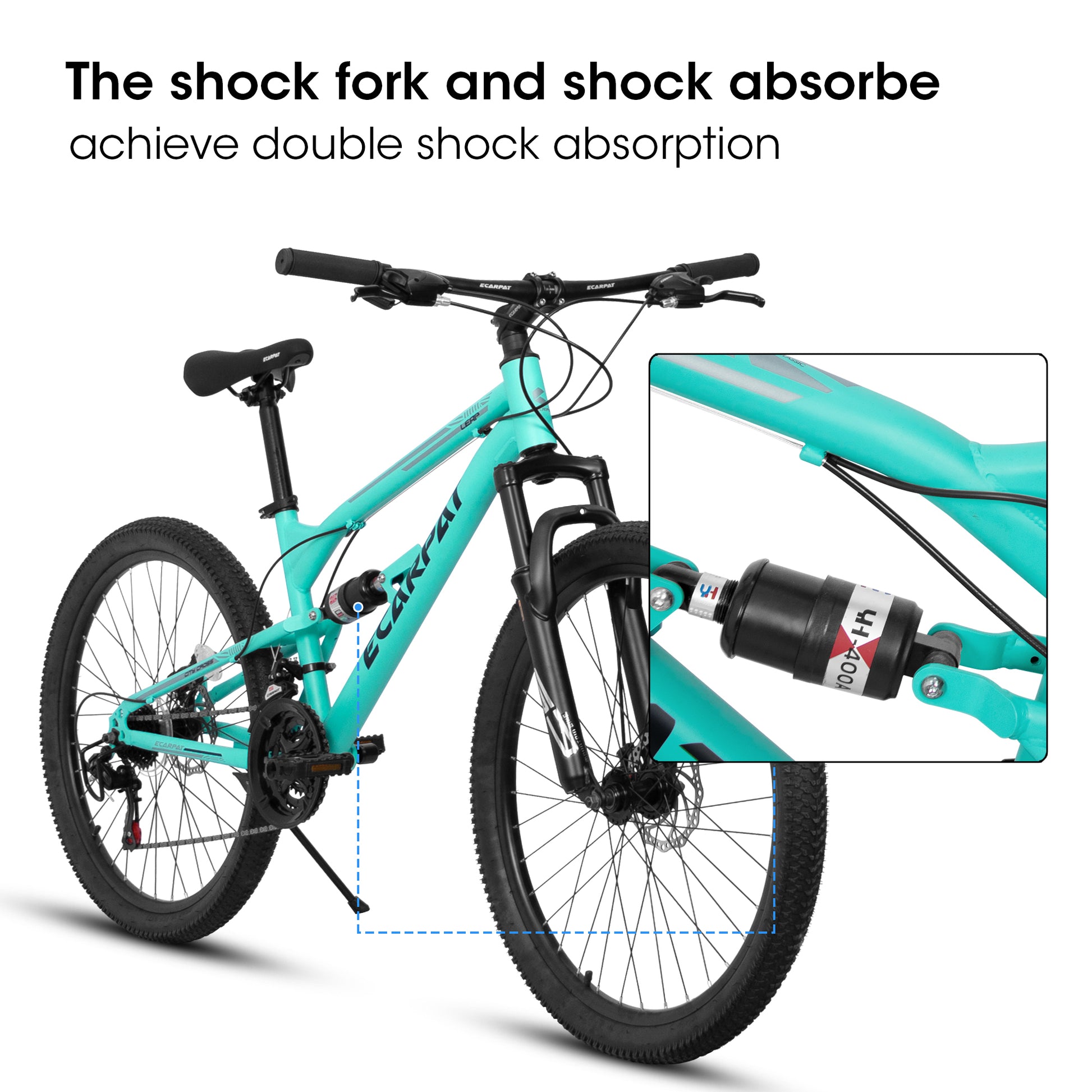 A26207 26 Inch Steel Frame Shock Fork Plus Shock Absorber 21 Speed Unisex Mountain Bike Blue Steel