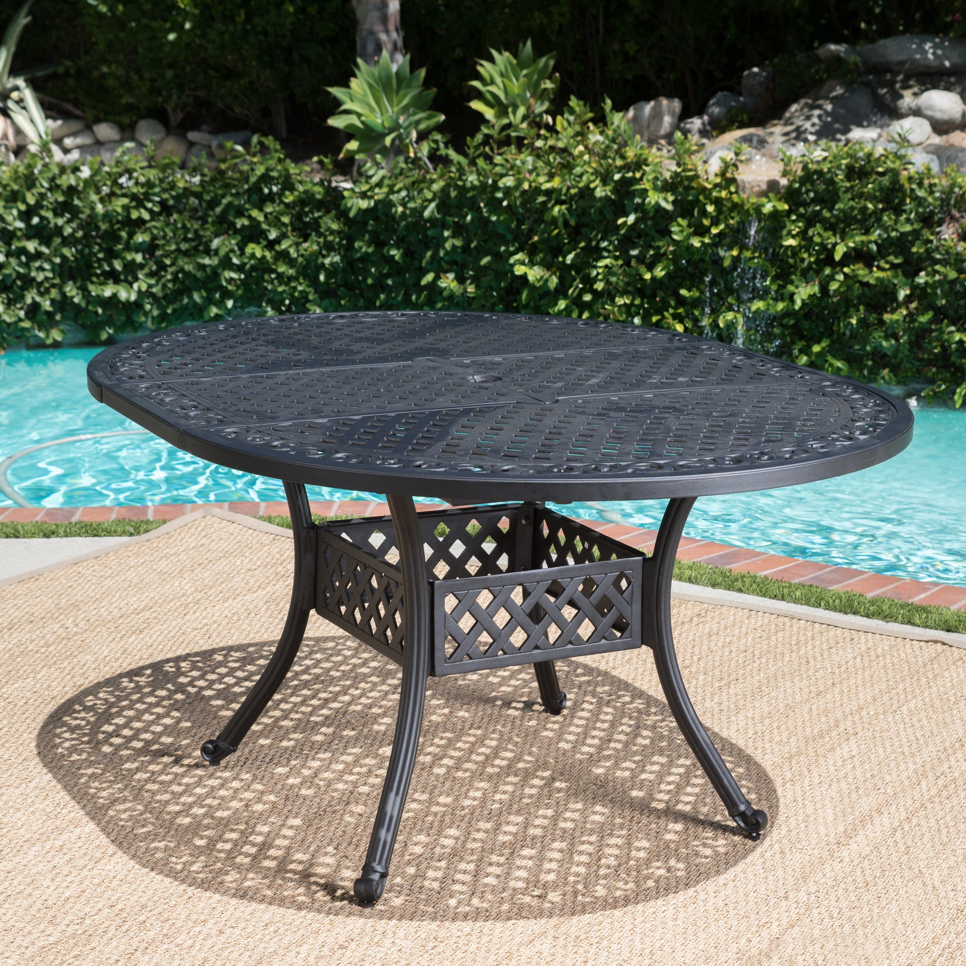 Outdoor Expandable Aluminum Dining Table, Black Sand Finish Black Aluminium