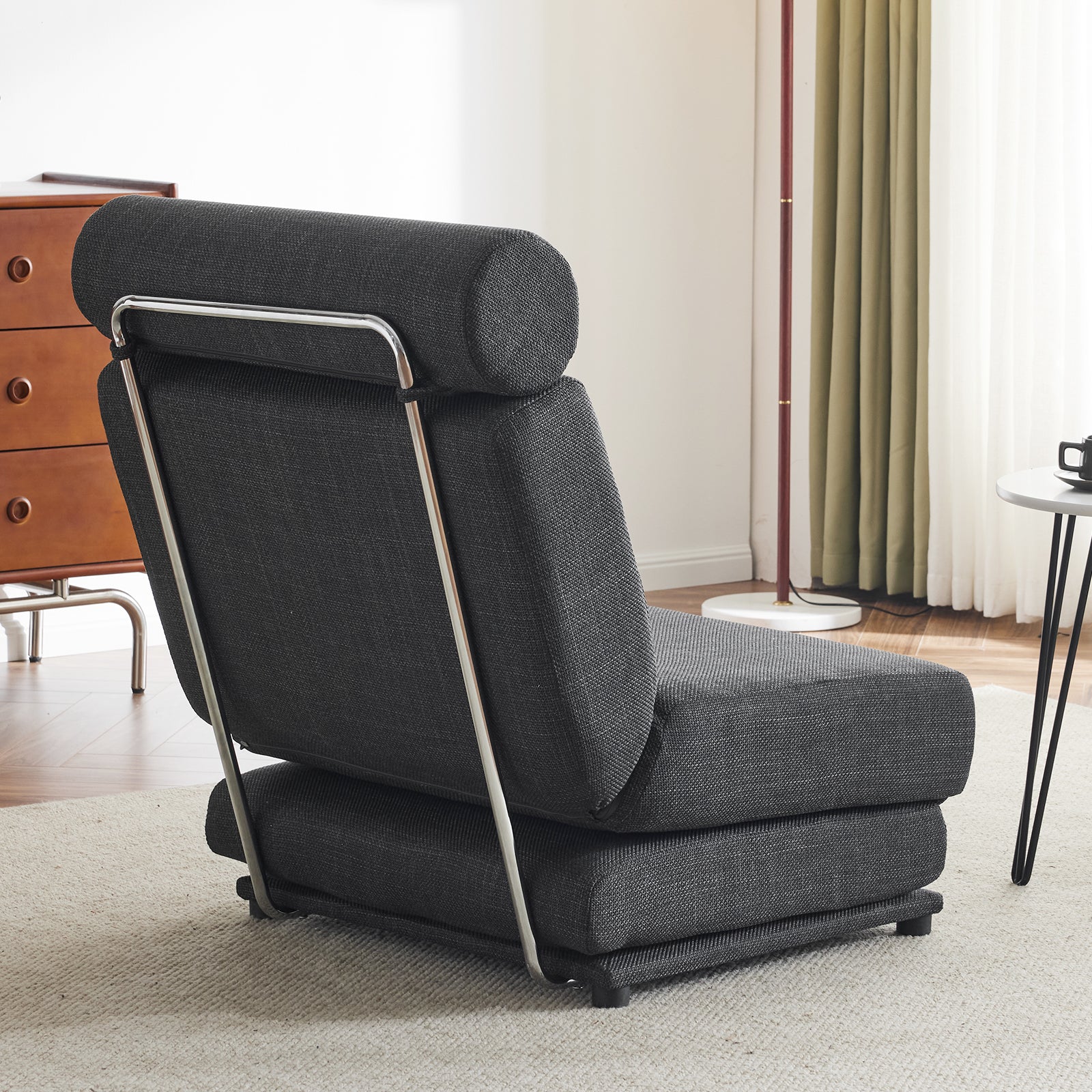 Single Sofa Chair Foldable Single Sofa Bed With Pillow,Portable Foldable Sofa Bed,Leisure Sofa Chair,Easy To Store,Made Ofand Wearable Linen,Dark Grey Dark Gray Modern Foam Linen