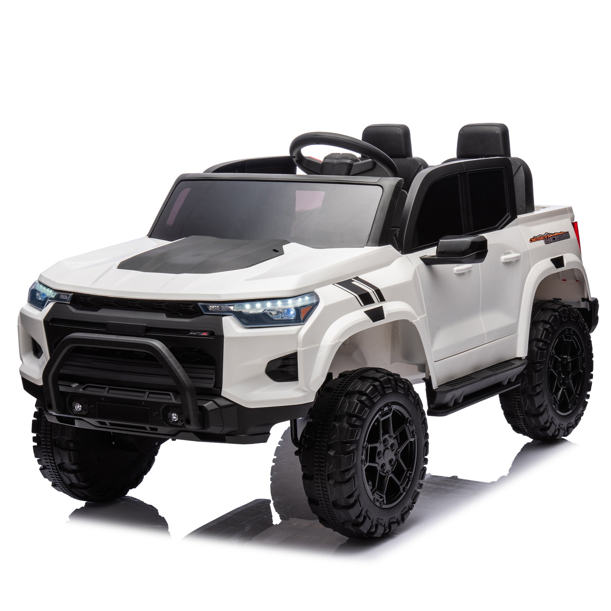 24V10A Two Seater Kids Ride On Electric Pickup, Kids Ride On Toy W Parents Remote Control,4Wd 800W Motors,Two Safety Belts,High Gate Safety Design,Usb,Bluetooth, Speed 2.49 3.73Mph For Kids Aged 3 . White 50 99 Lbs Polypropylene