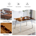 1 Table And 4 Chairs, Brown Tempered Glass Tabletop And Silver Metal Legs, Modern Minimalist Style Rectangular Glass Dining Table, Paired With 4 Modern Silver Metal Leg Chairs. 1123C 1162 Brown Seats 4 Glass