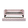 Twin Size Upholstered Velvet Tufted Daybed With Trundle, Pink Box Spring Not Required Twin Pink Wood Daybeds Velvet Solid Wood Mdf,Velvet