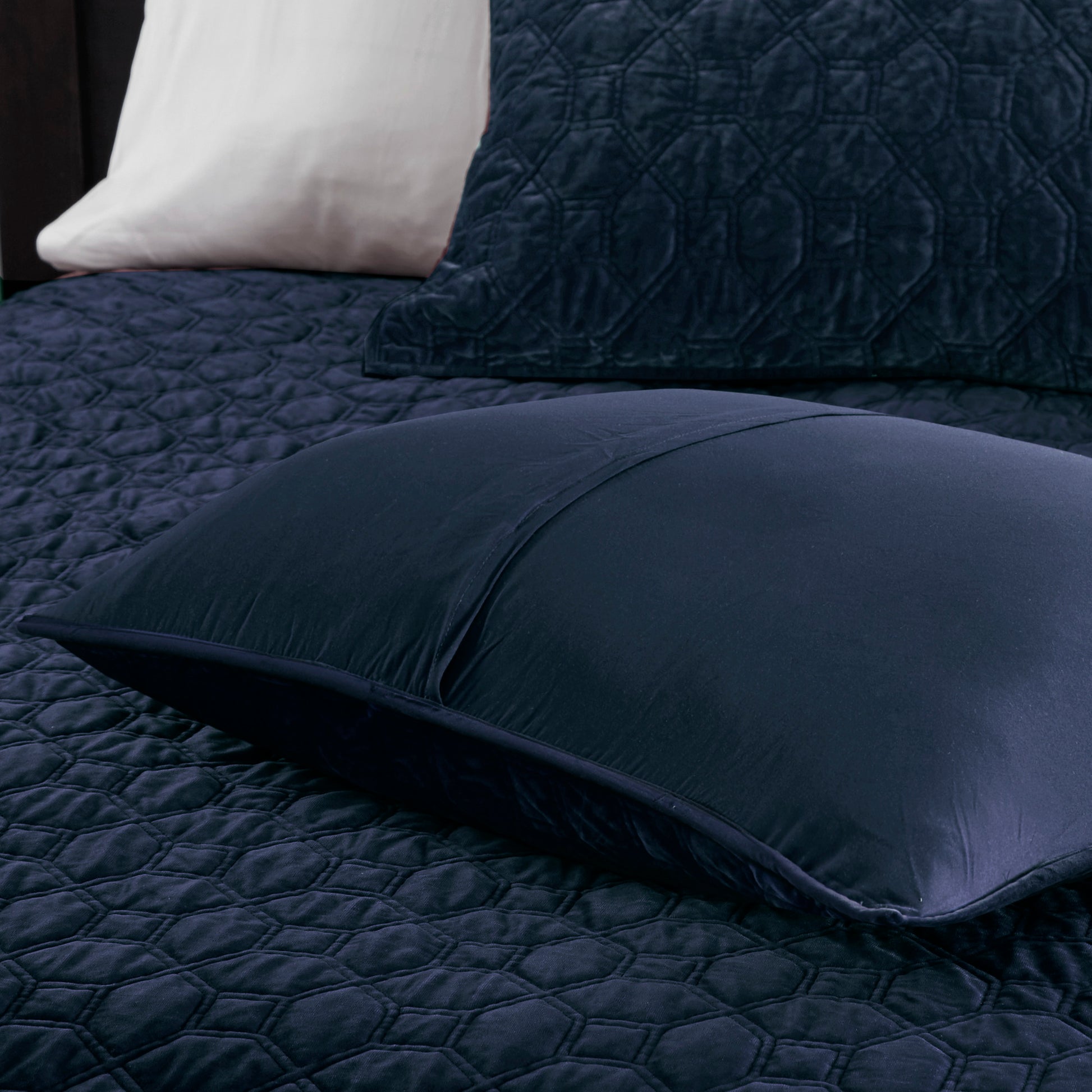 3 Piece Velvet Quilt Set Navy King Cal King King Navy Cotton