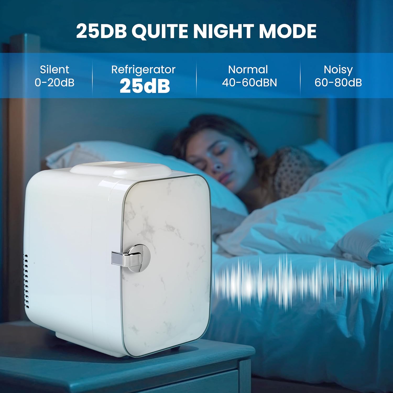 Mini 4L 6 Can, Small Refrigerator For Bedroom, Office, Dorm And Car Portable Cooler & Warmer Compact Fridge For Beverage, Skincare And Food, Marble White Marble Plastic