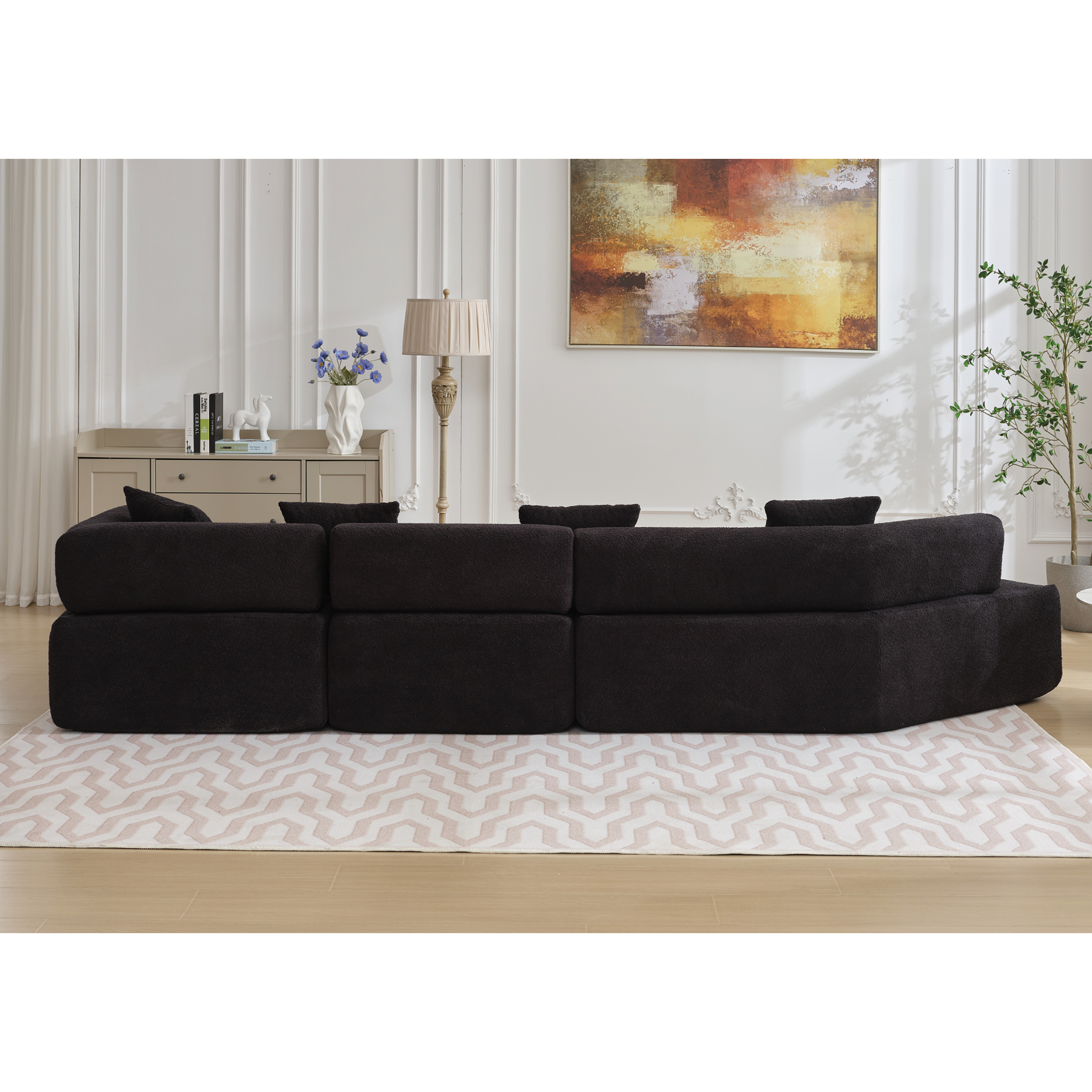 Arrived Modern Minimalist 140" L Shape Couch ,No Assembly Required,Boucle,Modular Sofa ,Couch With Chaise,Free Combination Foam Filled Sofa, 4 Seats,Black Black Polyester Primary Living Space Soft Modern Foam Polyester 4 Seat