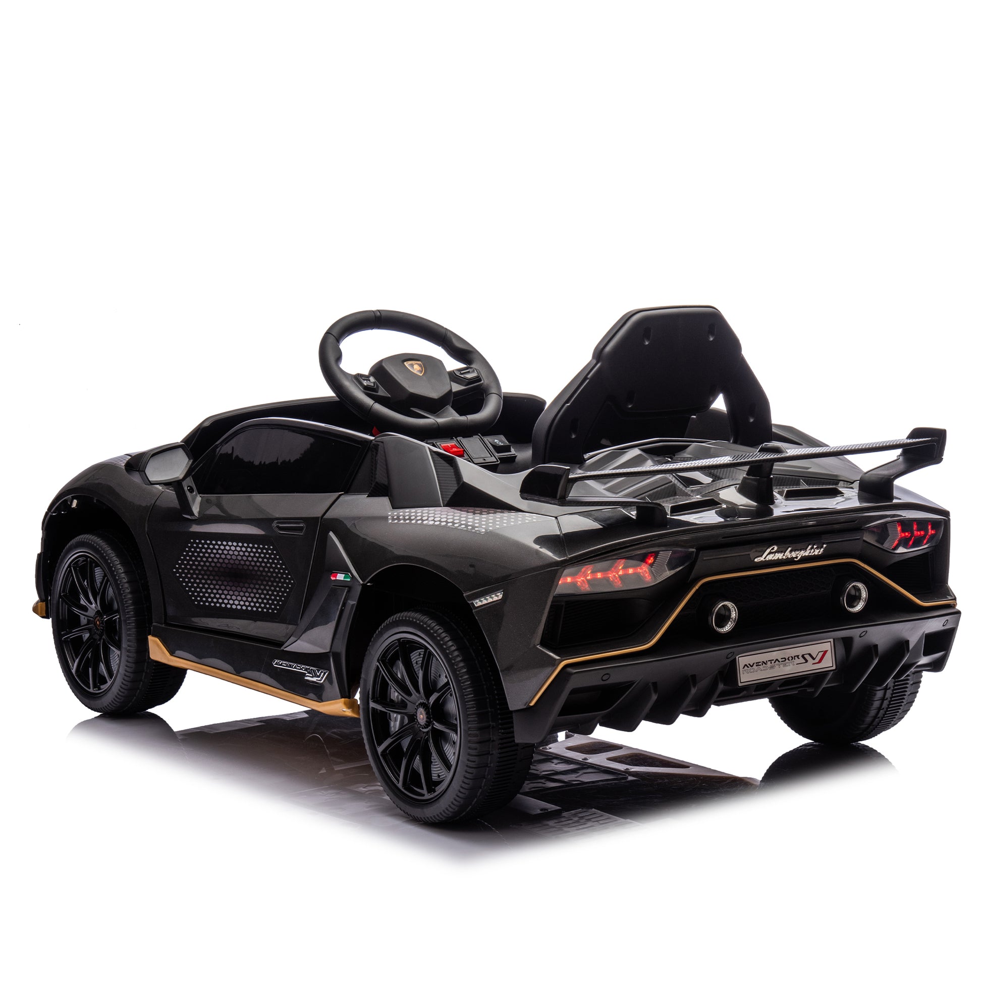 12V Kids Ride On Car W Parents Remote Control,Licensed Lamborghini Aventador Xago,Hydraulic Pressure Door,Slow Start,Early Education,Bluetooth,Adjustable Volume,Mp3,Usb,Led Lights For Kids Aged 3 8. Black 50 99 Lbs Polypropylene