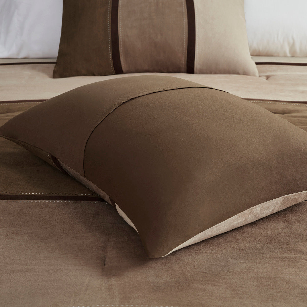 7 Piece Faux Suede Comforter Set Brown King King Brown Polyester