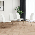 Modern Dining Chairs With Faux Leather Padded Seat Dining Living Room Chairs Upholstered Chair With Chrome Metal Legs Design For Kitchen, Living, Bedroom, Dining Room Side Chairs Set Of 4 White Metal