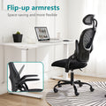 Office Chair, Comfortable Swivel Chair With High Back, Wheels, Adjustable Headrest, Comfortable Lumbar Support, Flip Arm, Black Black Stainless Steel