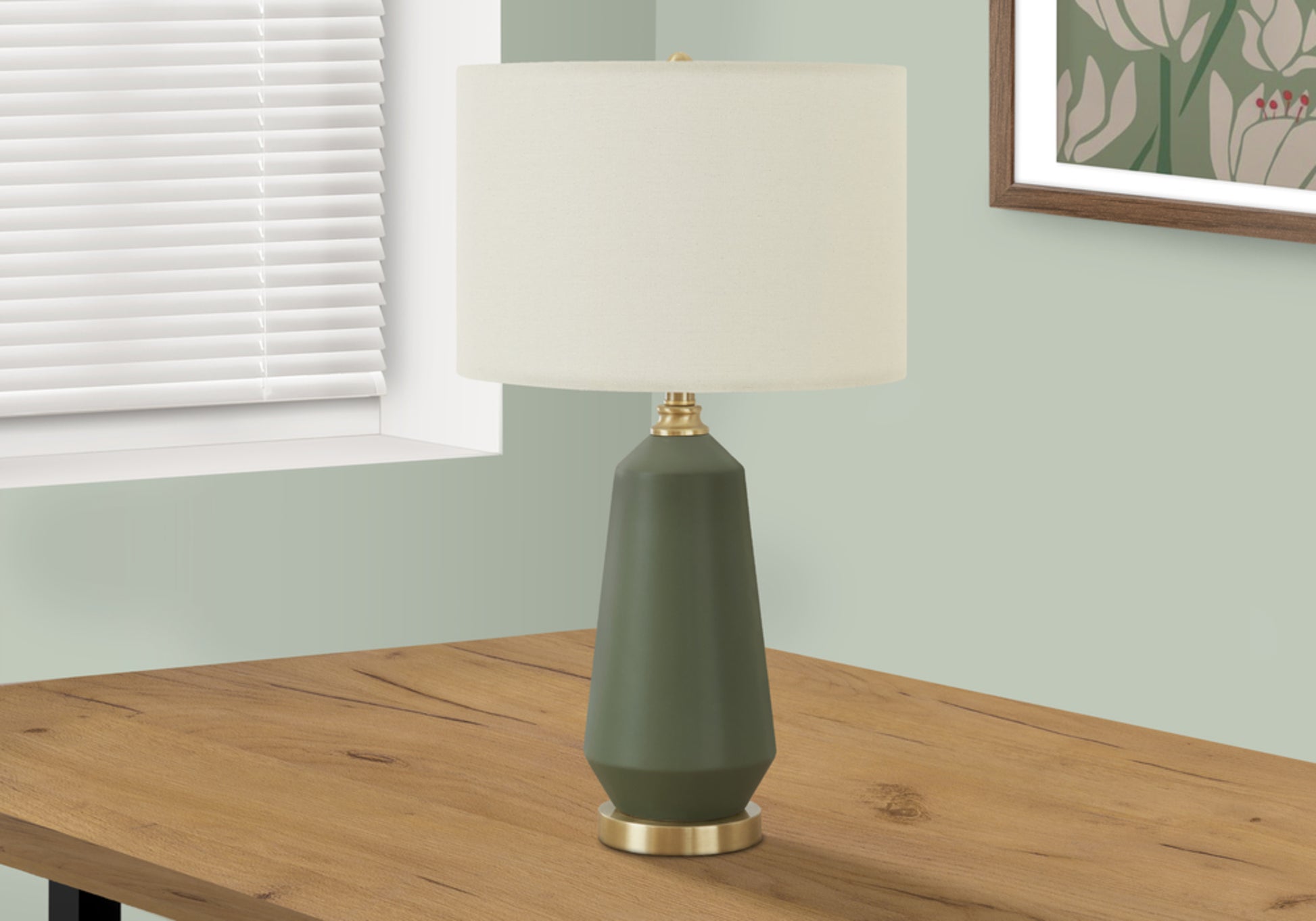 Lighting, 26"H, Table Lamp, Green Ceramic, Ivory Cream Shade, Contemporary Green Ceramic