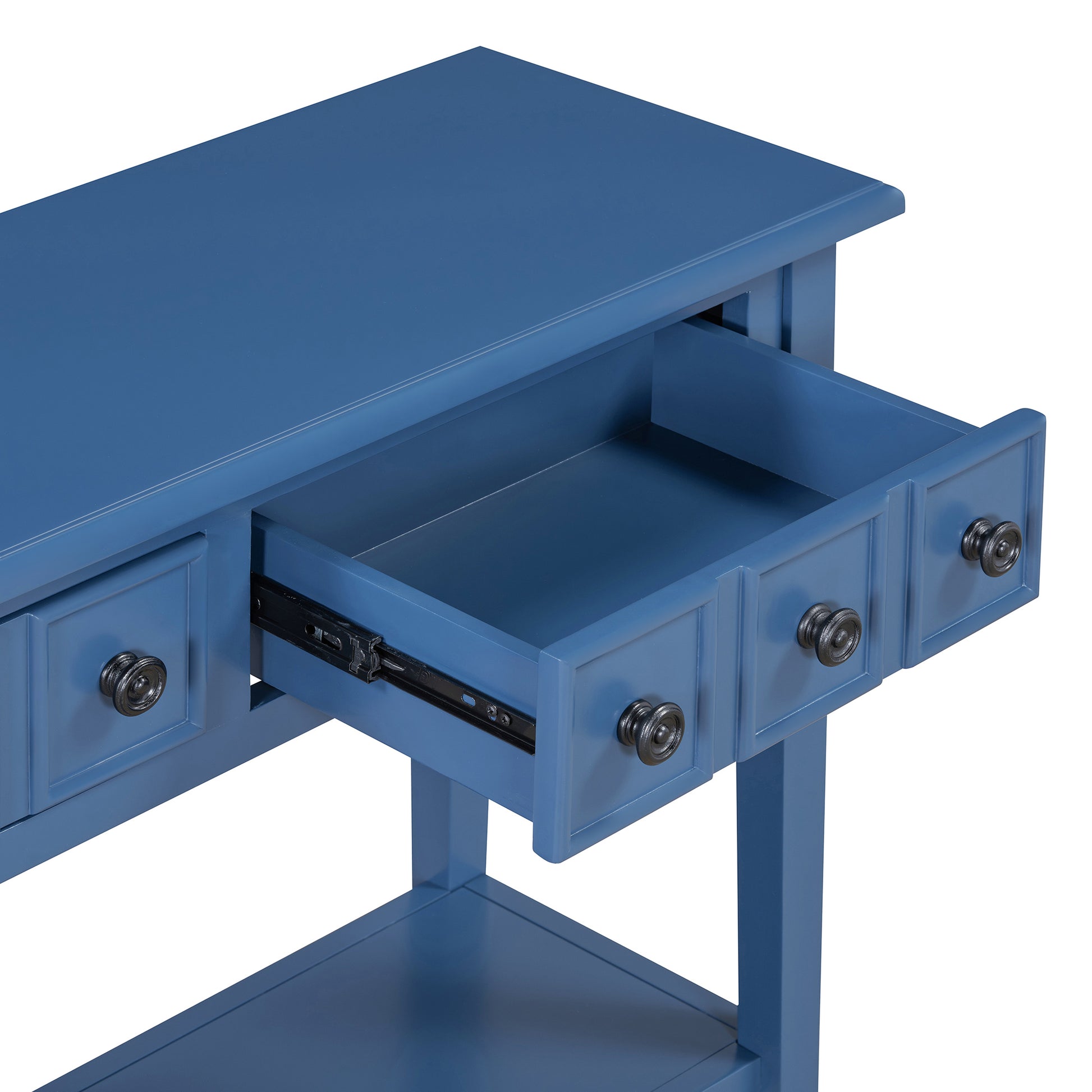 Entryway Table With 2 Drawers, Rustic Console Table With Open Shelf And Rubber Wood Legs For Entryways, Living Rooms, And Hallways Navy Navy Mdf,Rubber Wood