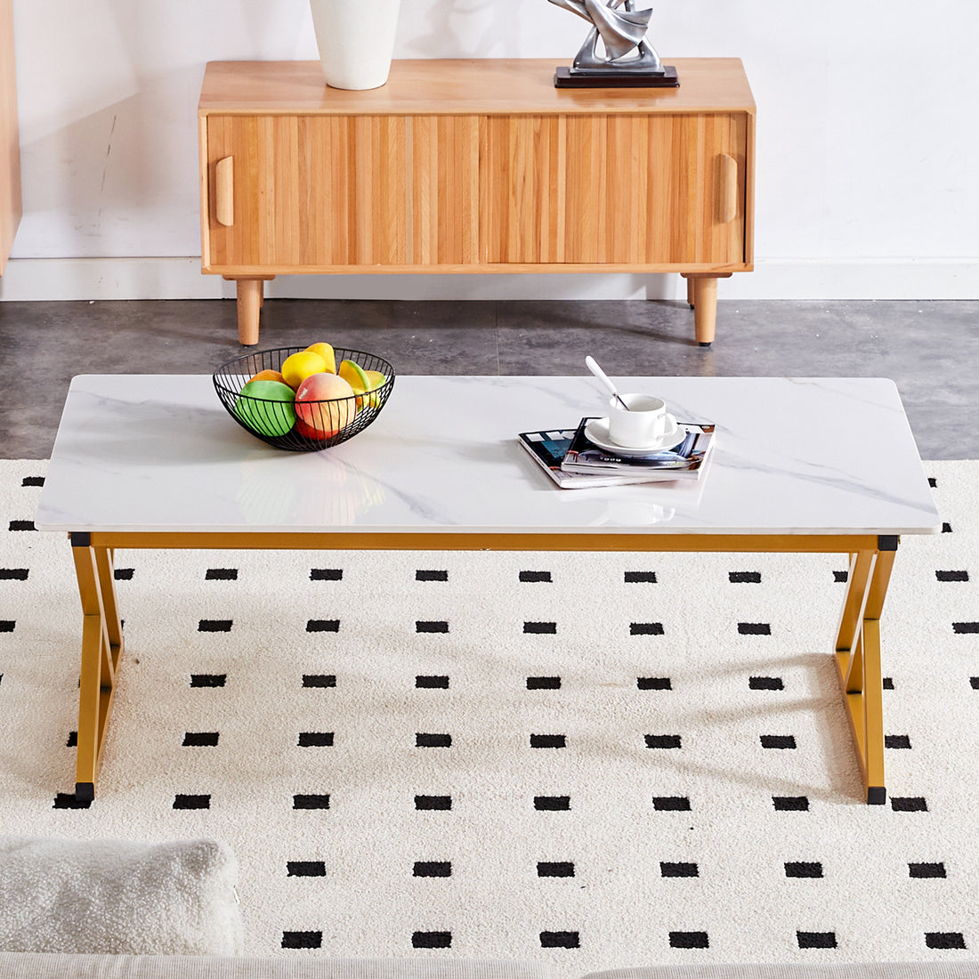 0.4Inch Thick White Marble Patterned Rock Table, Easy To Clean, Paired With Golden Metal Legs, Sturdy And Durable. Large Size Can Meet Various Needs.Can Be Used As A Dining Table, Coffee Table.47*23.6 White Sintered Stone