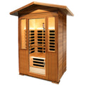 Outdoor Double Red Cedar Far Infrared Sauna Room Natural Wood Stainless Steel Glass