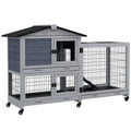 Pawhut Rabbit Hutch 2 Story Bunny Cage Small Animal House With Slide Out Tray, Wheels, For Indoor Outdoor, 59.8