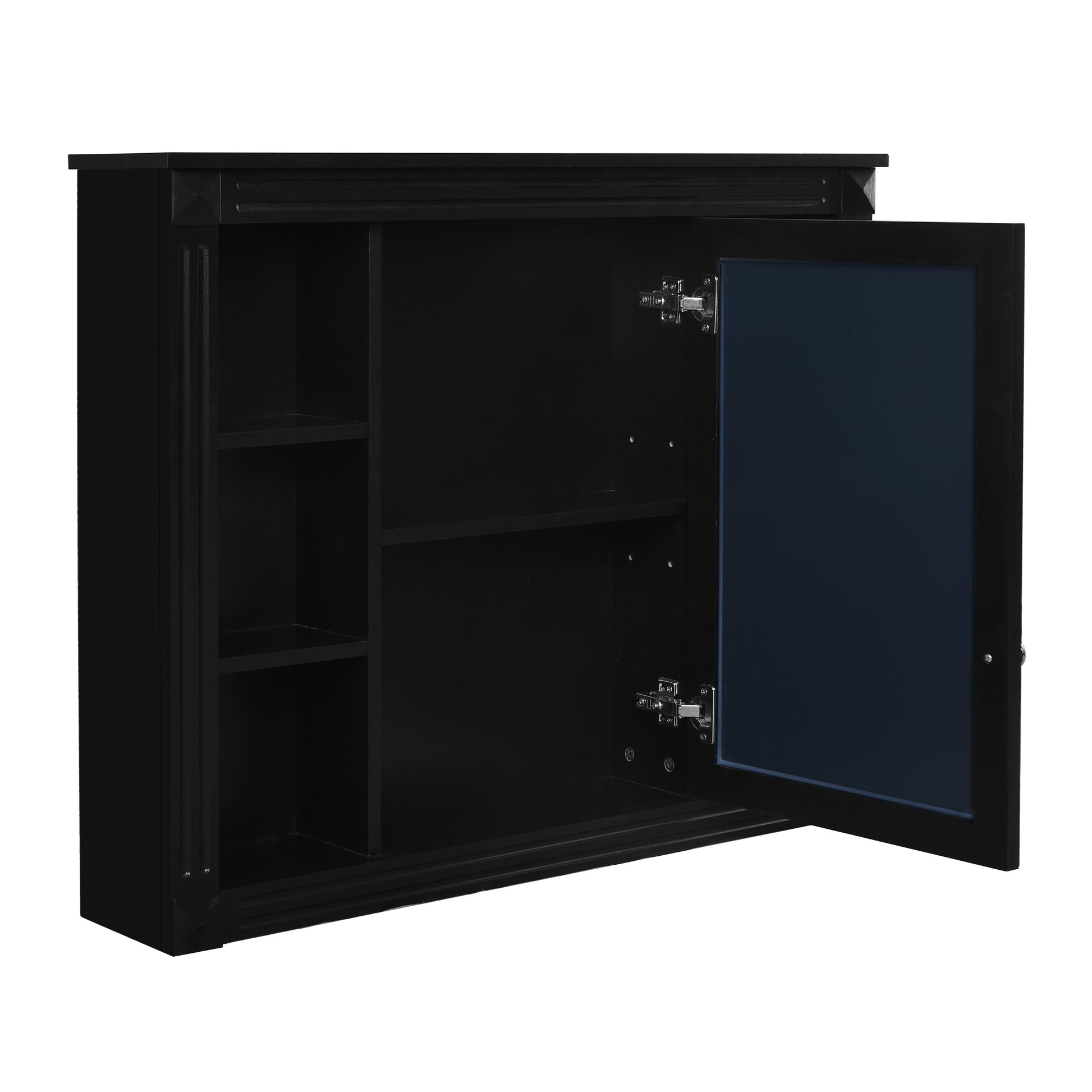 35'' X 28'' Wall Mounted Bathroom Storage Cabinet, Medicine Cabinet, Modern Bathroom Wall Cabinet With Mirror, Mirror Cabinet With 6 Open Shelves Not Include Bathroom Vanity Black 1 Mirror Included