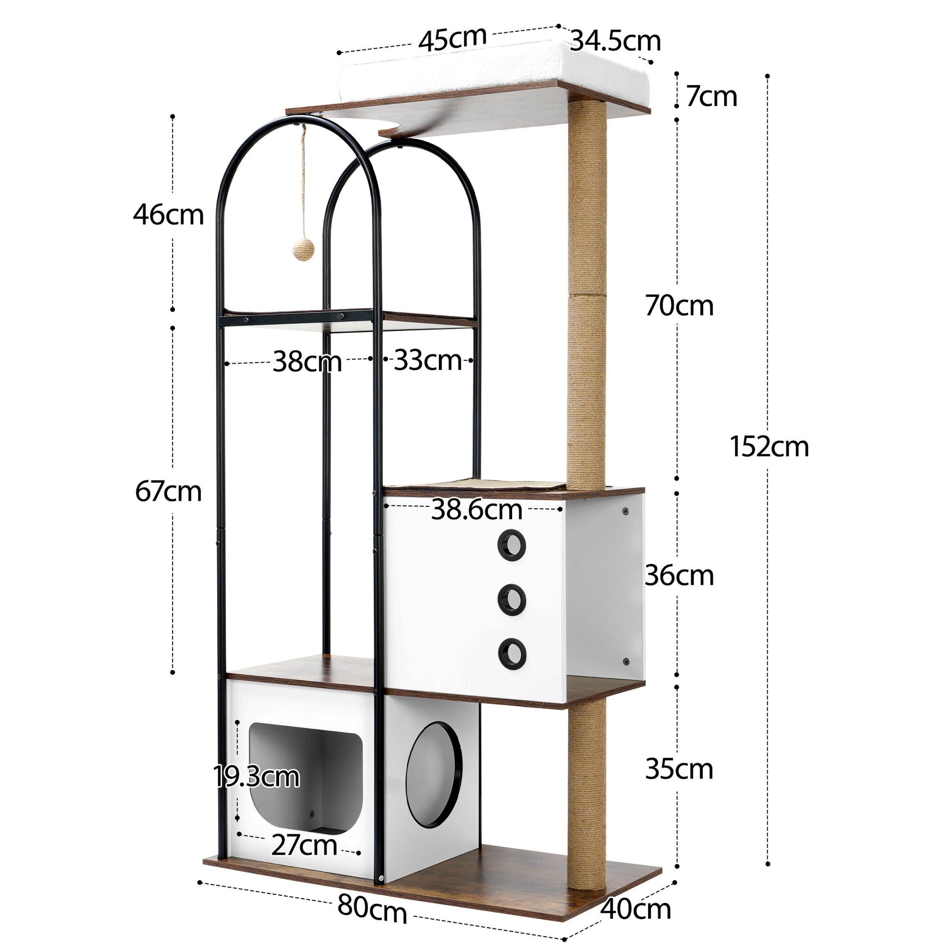 Cat Climbing Frame,Cat Tree,Modern Cat Tower, Multi Level Cat Condo With 1 Caves,2 Scratching Posts,Perch,For Indoor Cats White Vintage Modern,Vintage Particle Board