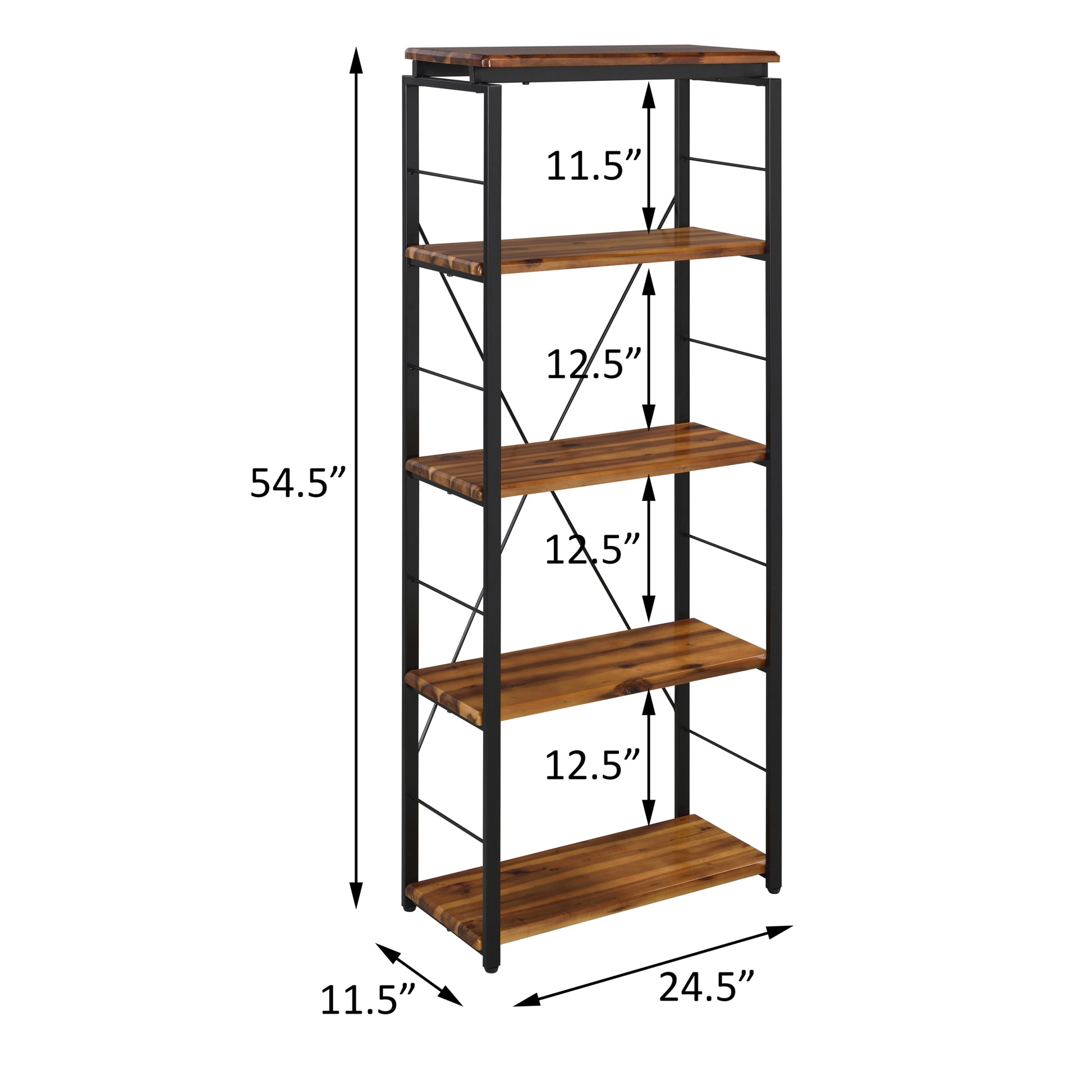 Oak And Black 4 Shelf Bookcase 4 Black Brown Brown Etagere Horizontal Primary Living Space Wood Open Back Contemporary Wood Metal