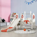 Qaba Toddler Swing Set, 4 In 1 Toddler Playground For Kids 1 3 Years Old, Indoor Toddler Playset With Slide, Swing, Basketball Hoop, Climber, Basketball, Red Red Plastic