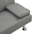 Sofa Bed With Armrest Two Holders Wood Frame, Stainless Leg, Futon Grey Pvc Grey Leather 2 Seat