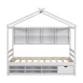 Twin House Bed With Roof Frame, Bedside Shelves, Under Bed Storage Unit,White Twin White American Design Pine