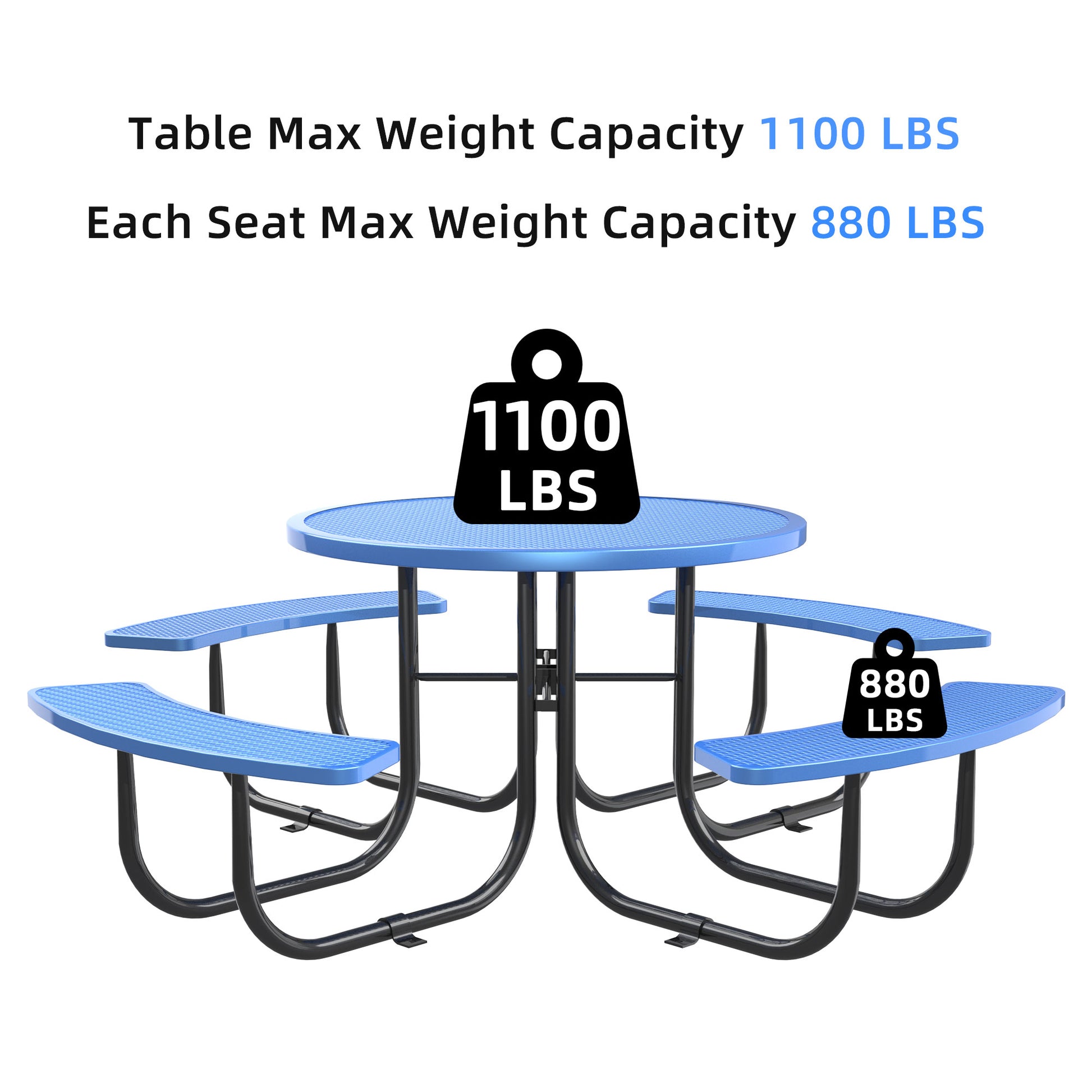 Round Outdoor Steel Picnic Table 46" With Umbrella Pole,Blue Blue Steel Steel