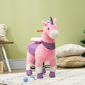 Qaba Ride On Real Walking Unicorn With Sparkly Horn, Soft Plush Ride On Rocking Horse Bearing 176Lbs, Imaginative Interactive Toy For Kids, Unicorn Gifts Pink Steel