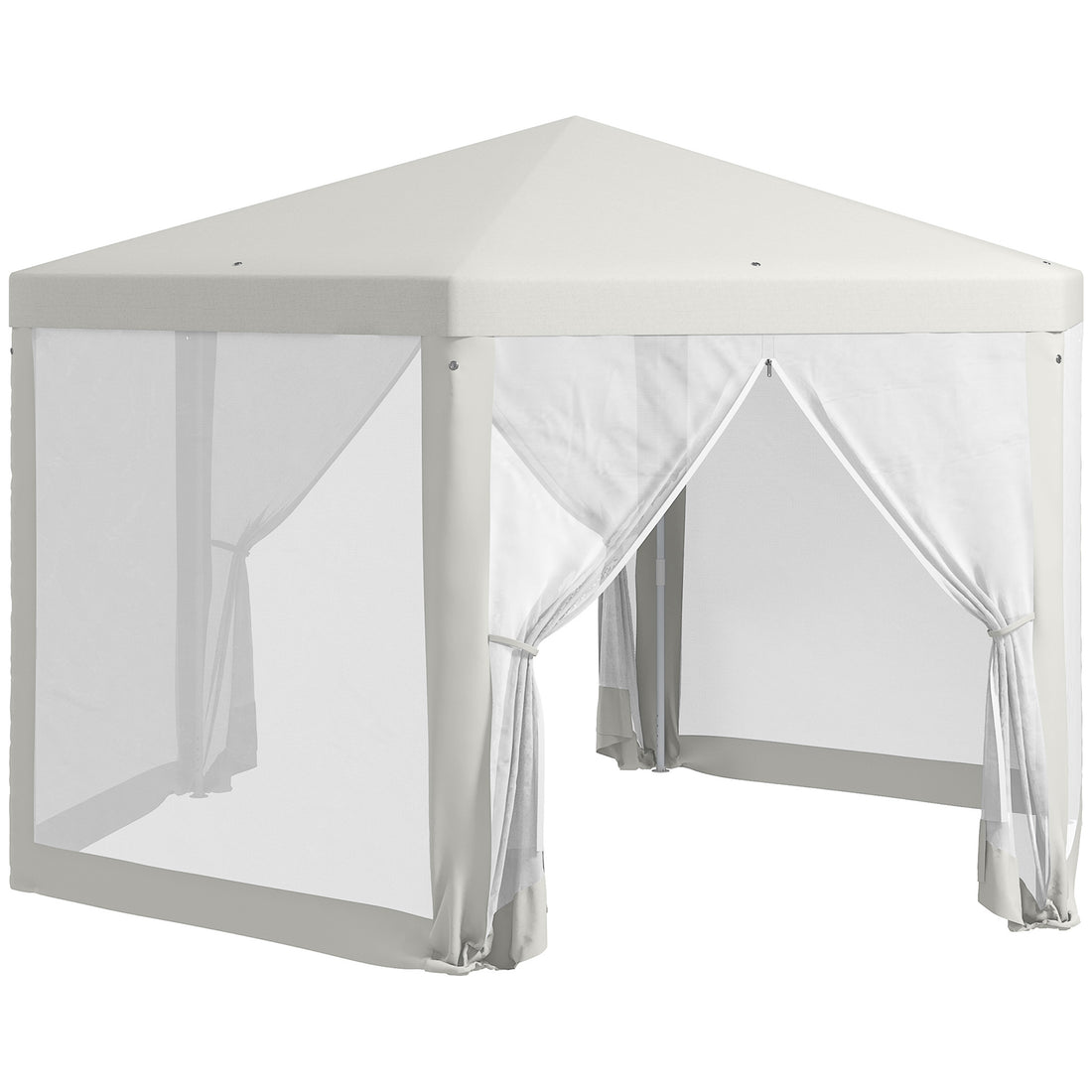 Outsunny 13' X 11' Outdoor Party Tent, Hexagon Sun Shade Shelter Canopy With Protective Mesh Screen Sidewalls, Ropes & Stakes, Cream White White Steel