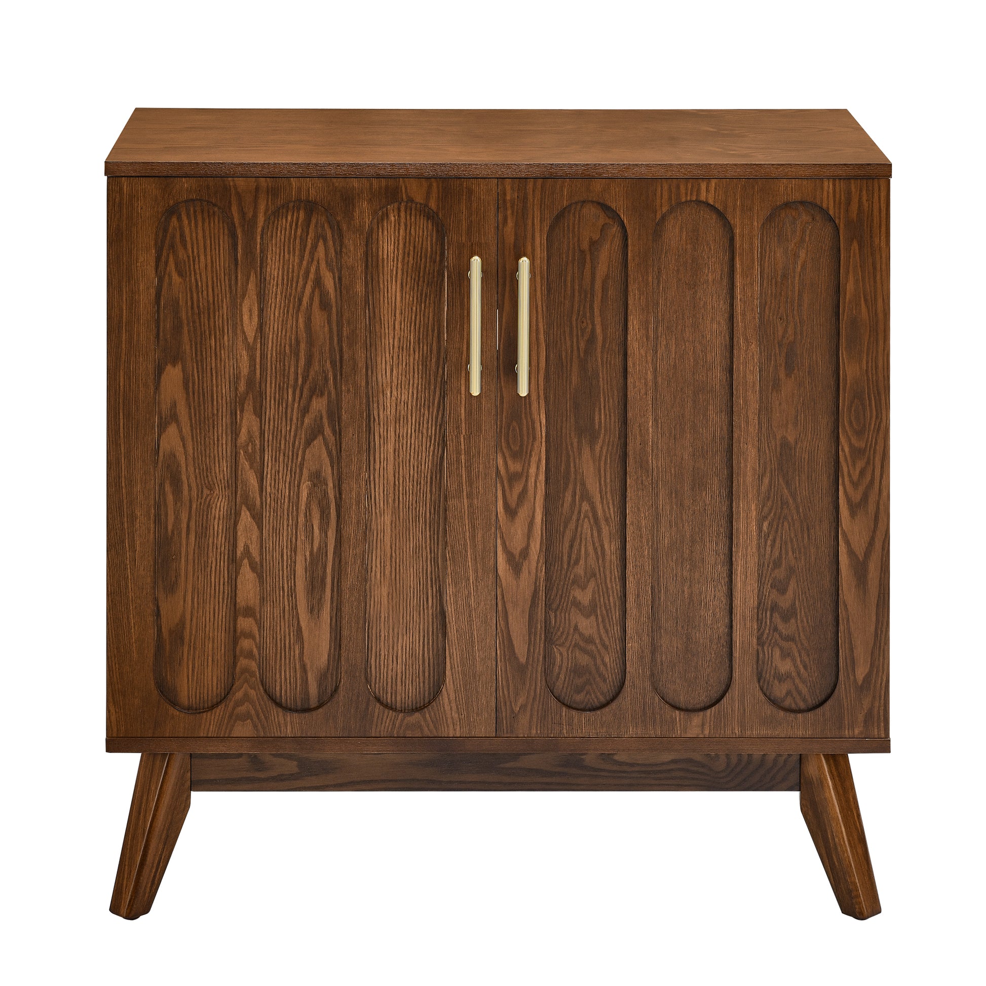 Mid Century Modern Fluted Sideboard Cabinet With Adjustable Shelves & Solid Wood Legs, Buffet Cabinet With Storage, Walnut Storage Cabinet For Living Room, Entryway, Hallway, Dining Room, Kitchen Walnut Solid Wood Mdf