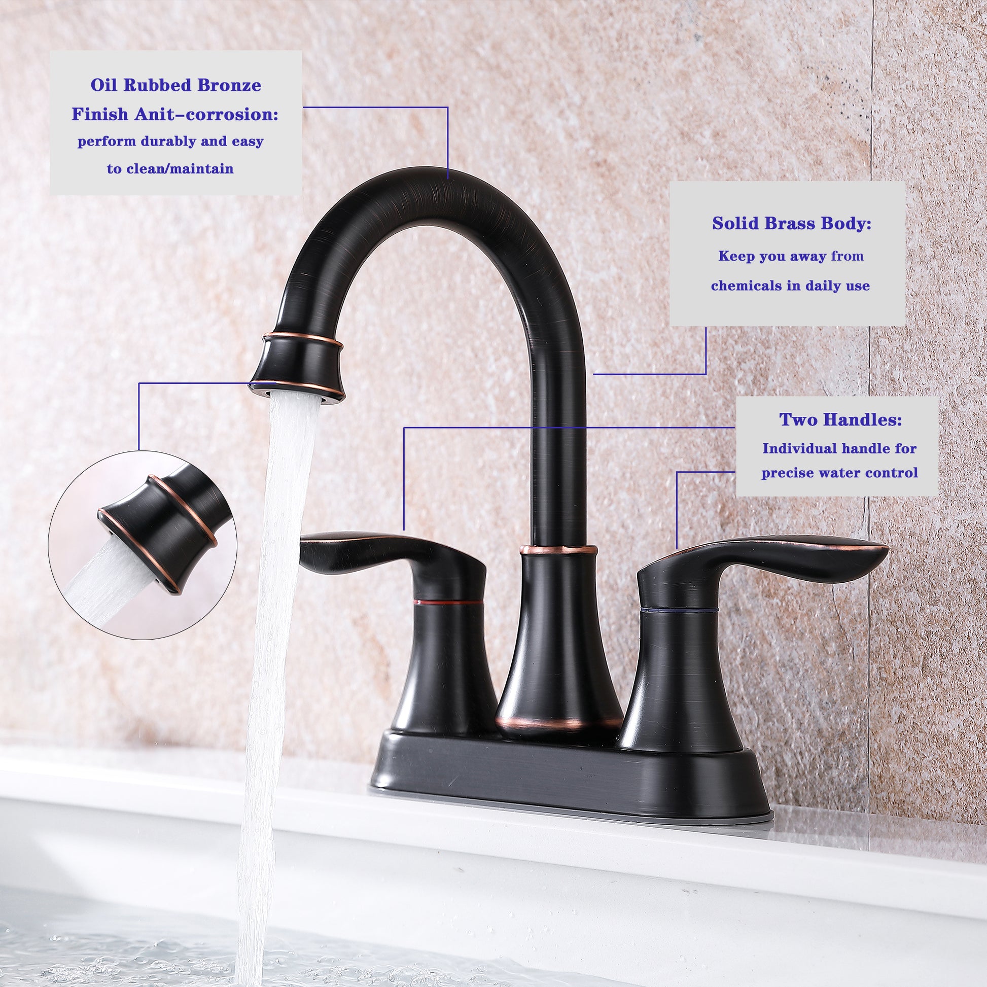 2 Handle 4 Inch Oil Rubbed Bronze Bathroom Faucet, Bathroom Vanity Sink Faucets With Pop Up Drain And Supply Hoses Oil Rubbed Bronze Metal