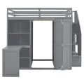 Full Size Loft Bed With Wardrobe,Desk And Shelves,Grey Grey Mdf Lvl