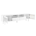 Cream Style Tv Stand With Led Light Strip For Tvs Up To 80'', Graceful Entertainment Center With 5 Solid Wood Legs, Large Storage Media Console With Fluted Tempered Glass Doors, White White 80 89 Inches Particle Board