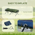 Outsunny Camping Cot, Outdoor Folding Bed Set With Mattress, Sleeping Bag, Pillow, And Carry Bag, Comfortable And Portable, For Travel Camp Beach Green Steel