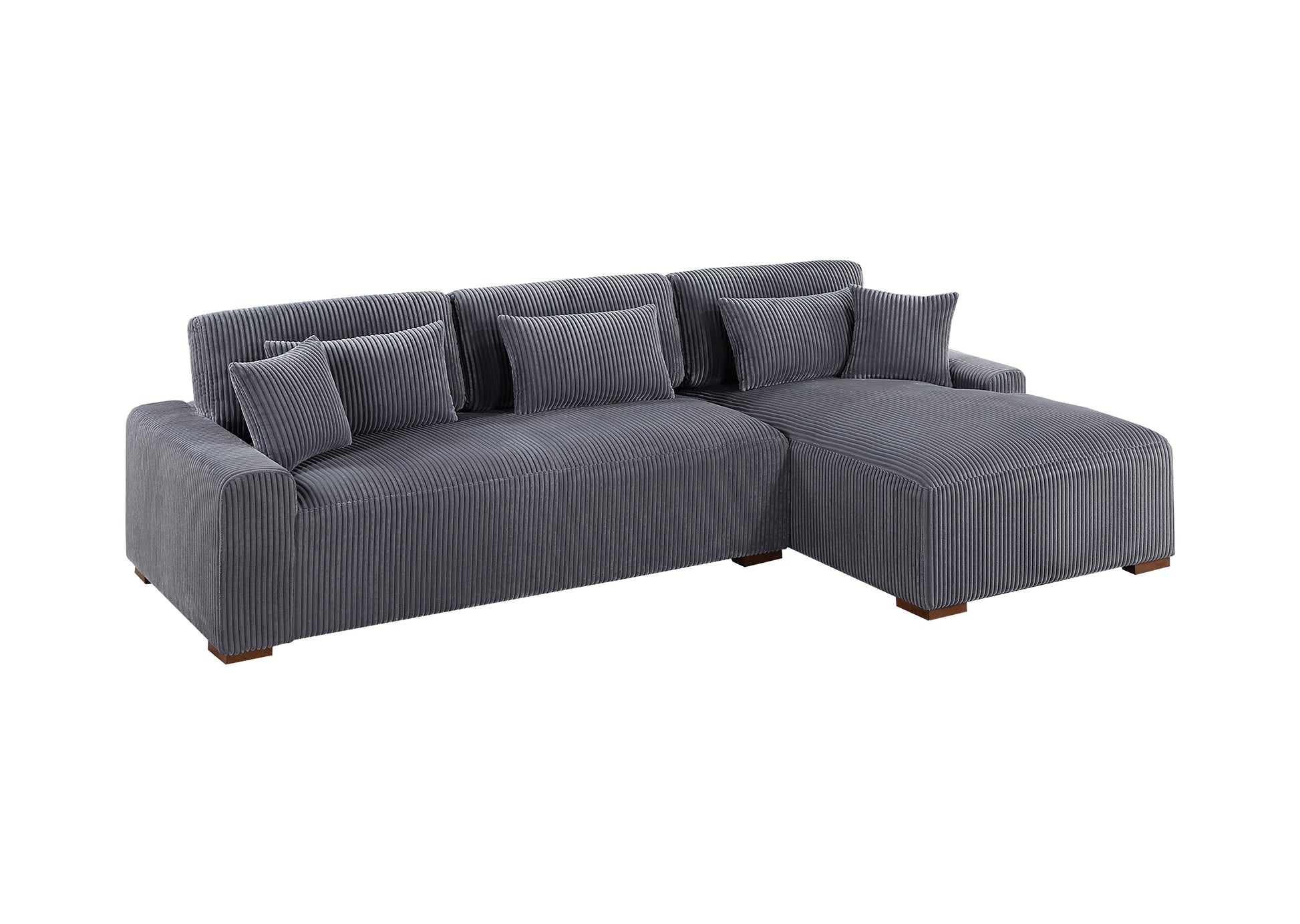 Modern 2Pc Sectional Set Xl Plush Corduroy Fabric Dark Gray Laf Sofa Raf Chaise Living Room Couch Dark Gray Wood Primary Living Space Soft Cushion Back Contemporary,Modern L Shaped Rubberwood Corduroy 4 Seat