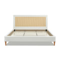 Haley Upholstered Cane Back Platform Bed, King, Antique White Polyester Box Spring Not Required King Antique White Wood Foam Polyester Polyester