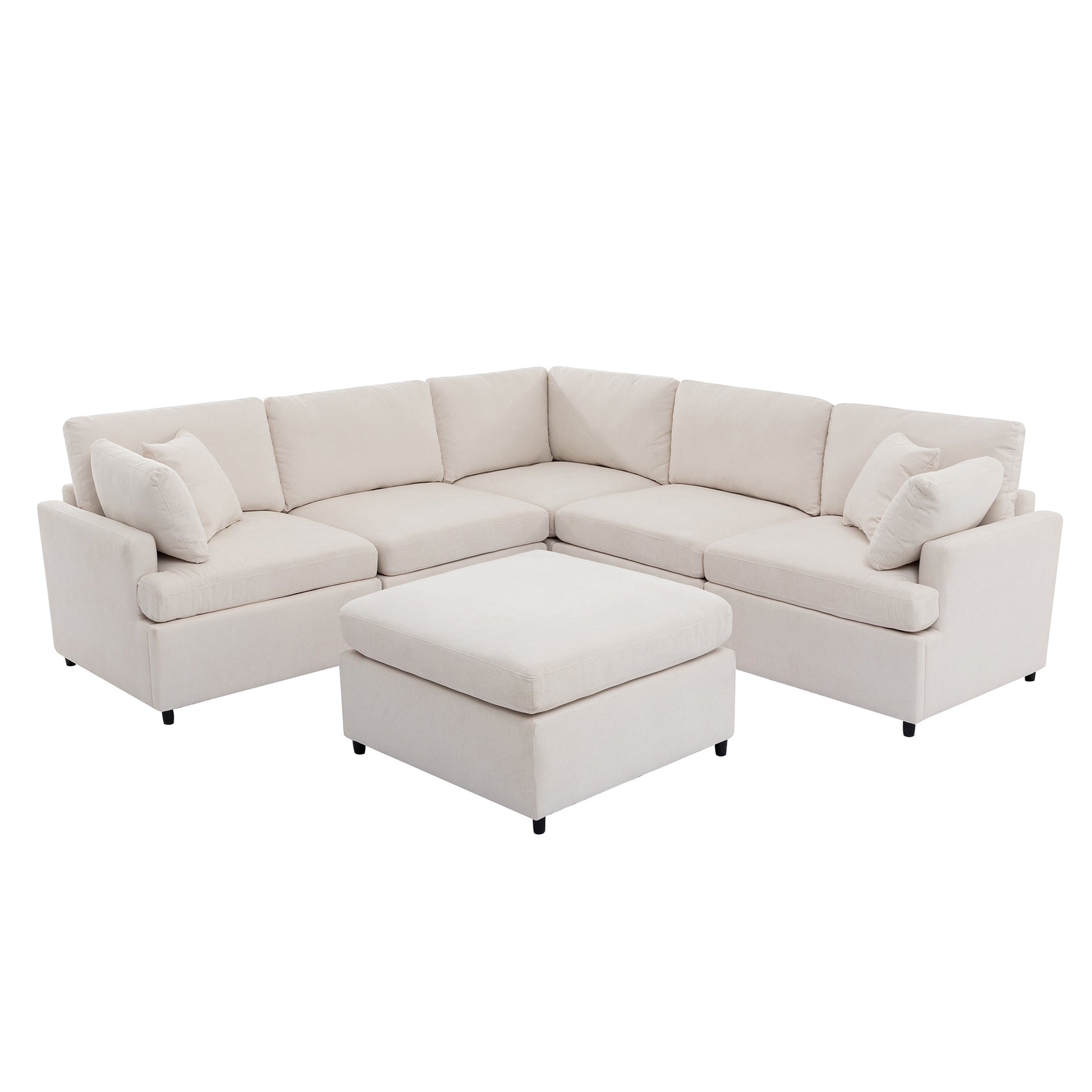 Modern Large U Shape Sectional Sofa, With Removable Ottomans For Living Room 6 Seater Beige Polyester 6 Seat