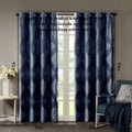 Ogee Knitted Jacquard Total Blackout Curtain Panel Only 1 Pc Panel Navy Polyester